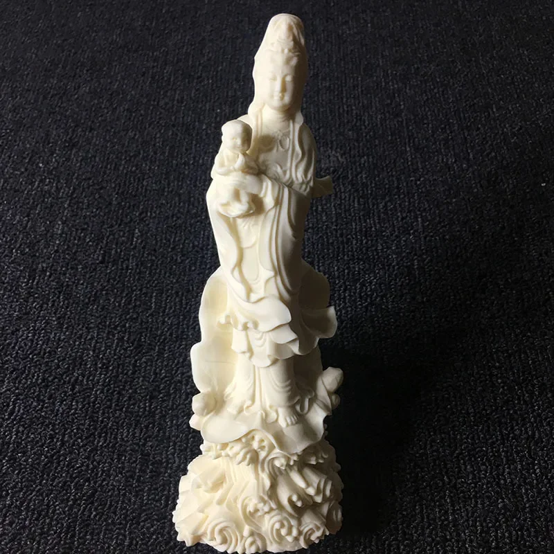 Exquisite Ivory Nut Carving of Infant Observing Bodhisattva 18x6x4.8cm Home Decor Figurine