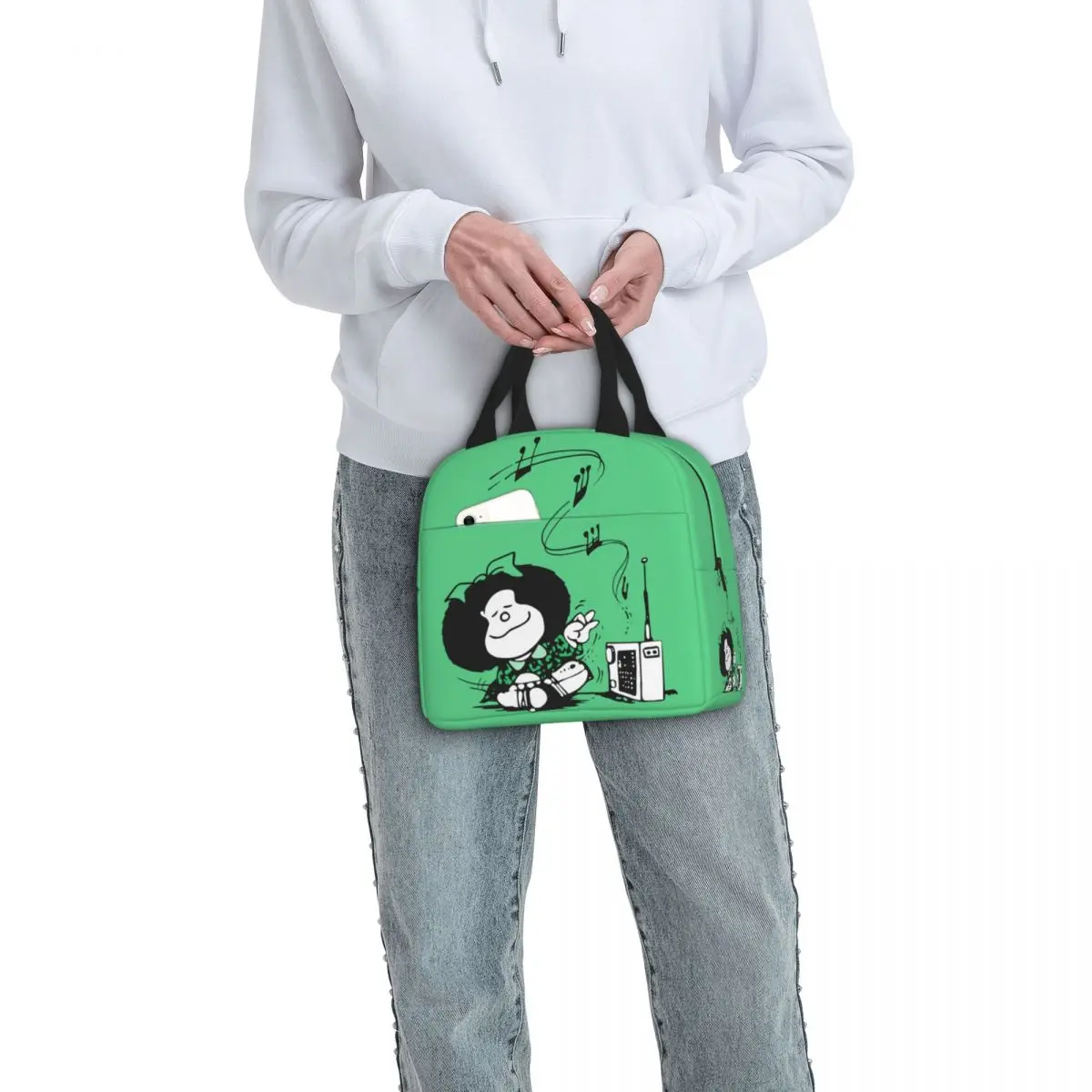 Mafalda Music Insulated Lunch Bag Thermal Bag Lunch Container Quino Argentina Cartoon Portable Tote Lunch Box Picnic