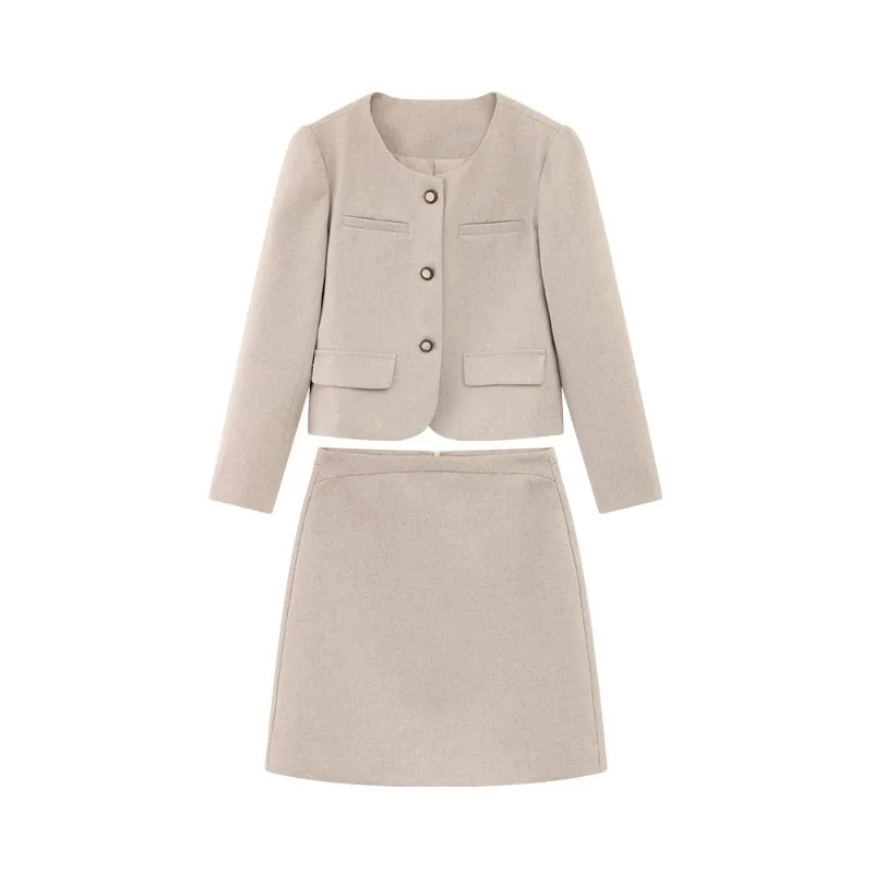 طقم بدلة بليزر أنيق أنيق للنساء سترة قصيرة وتنورة قصيرة عالية الخصر للمكتب ملابس غير رسمية لمظهر أزياء ربيع الخريف