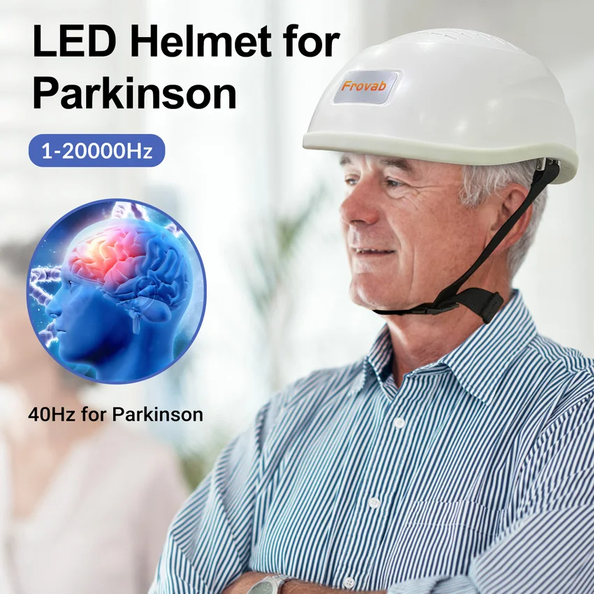 Photobiomodulation 1070nm Infrared Brain Stimulation Therapy Helmet for Parkinson Stroke Alzheimer Anxiety 1-20000Hz Adjustable