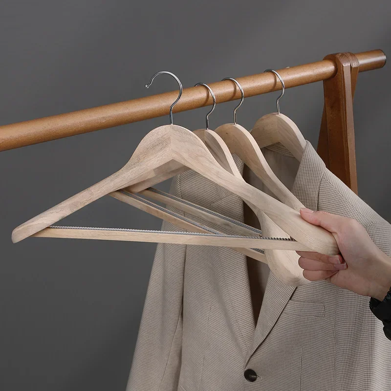 5pcs  Large Wooden Hangers Natural Wood Durable Heavy Duty Coat Hangers Non Slip for Jacket, Pants and Suit Premium Solid Clo