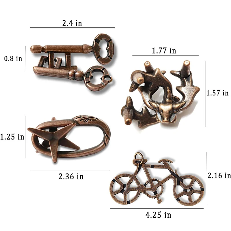 Ensemble de jouets de puzzle de verrouillage, jeu IQ, trucs et astuces, métal, intelligent et mental, 4 pièces