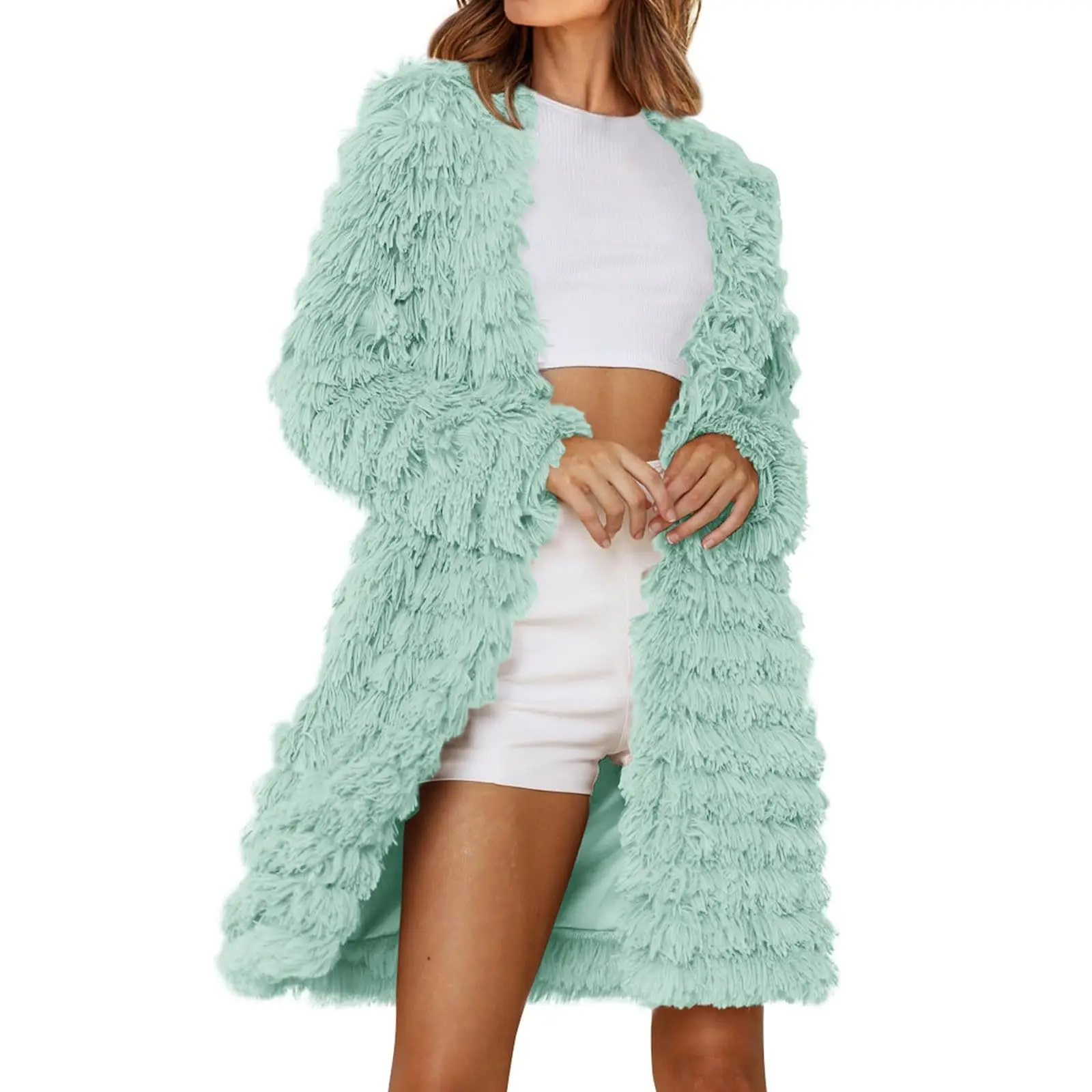 Women's Faux Fur Jacket Autumn Fashion Cardigan Long Fluffy Soft Costume Multiple Colors Women's Coat