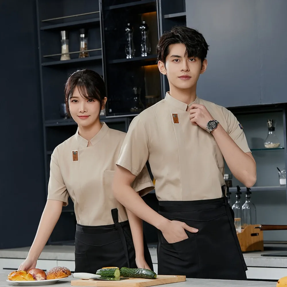 

Летнее пальто шеф-повара с короткими рукавами — дышащая кухонная форма для мужчин и женщин, устойчивая к пятнам куртка шеф-повара для ресторана, пекарни