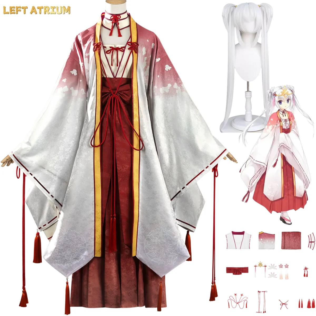 

Anime Game Senren*Banka Tomotake Yoshin Cosplay Costume Wig Japanese Kimono Haori Cloak Skirt Woman Sexy Halloween Suit