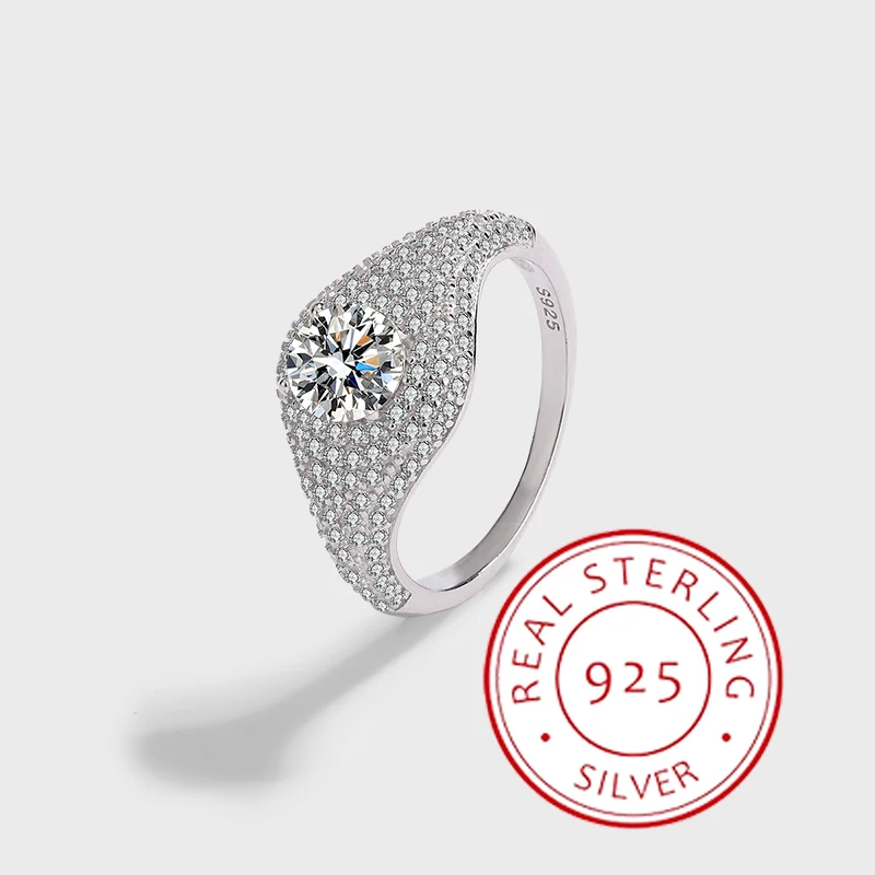 

Creative and Authentic S925 Silver Niche Design Full Diamond Large Round Diamond Ring for Men and Women, Same Style, High-end