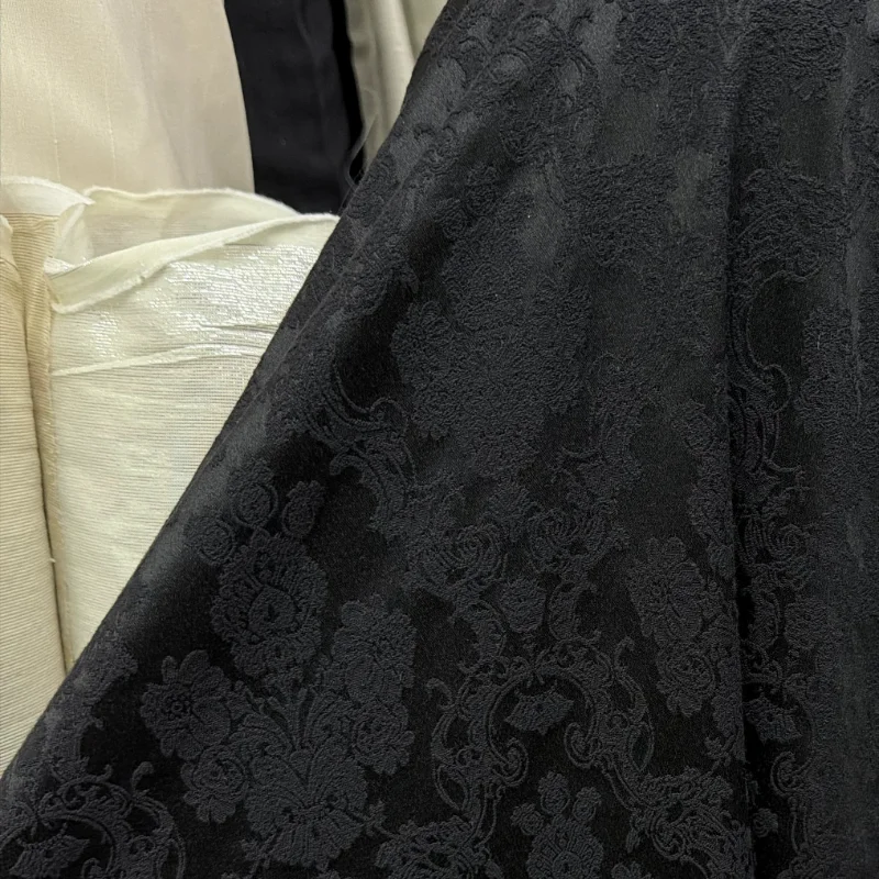 Soft Black Rose Jacquard Micro Stretch Polyester Cotton Fabric Dress Hanfu Qipao Costume Fashion Sewing DIY Home Craft Material