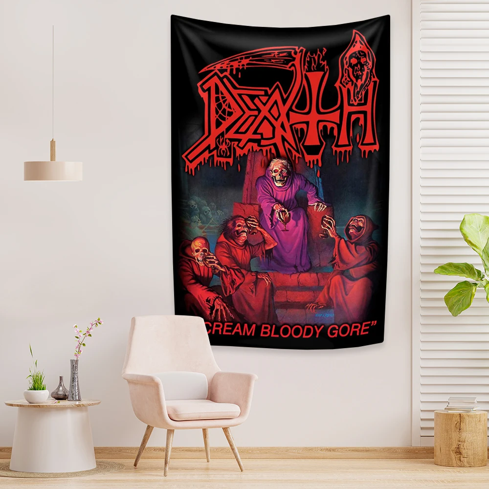 Tapiz de banda de Metal Death Rock And Roll, decoración del hogar impresa, colgante de pared, dormitorio, fondo, Banner de concierto