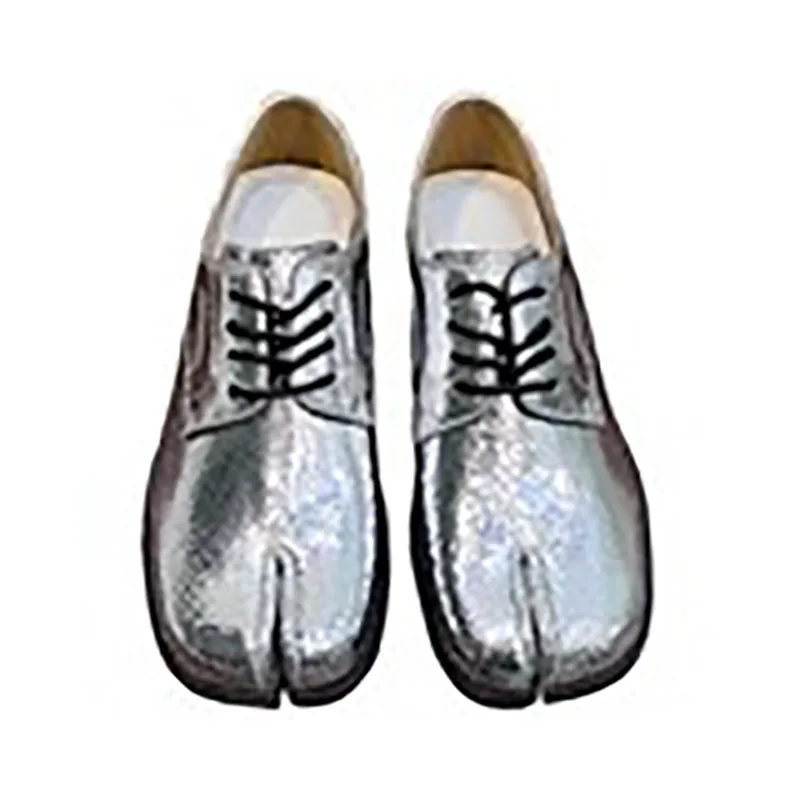 실버 타비 로퍼 여성 정품 가죽 닌자 타비 신발 스플릿 발가락 펌프 여성 돼지 발굽 플랫 신발 패션 zapatos de mujer