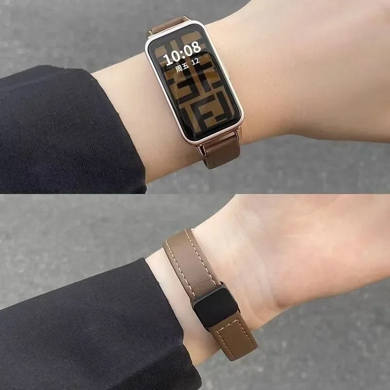 Pulseira de couro magnética para huawei band 10 9 8 pulseira de substituição pulseira esportiva para huawei band 9 8 10 correa