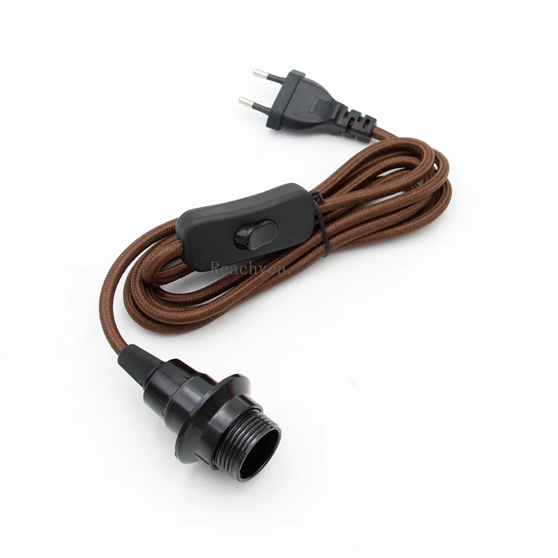 AC 220V European Plug Power Cords Fabric Braided Covered With Switch E14 Threaded Bulb Lamp Holder for Hanging Light Cord Kits