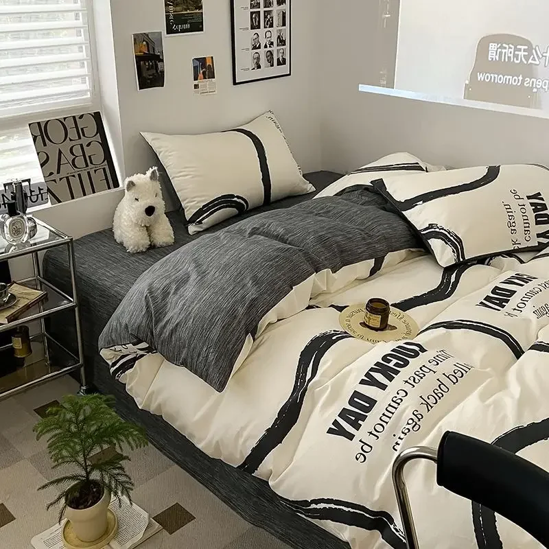 Nordic Style Pure Cotton Printed Bedding Sets Ultra Soft and Skin Friendly Fitted Sheet Kit Home Twin Bedclothes for Adults