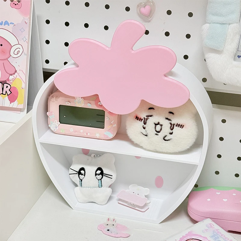 Cute Strawberry Desk Organizer Shelf Kawaii Tiered Storage Rack Display Stand For Figurines Dolls Desktop Decor Ornament Gift view 4