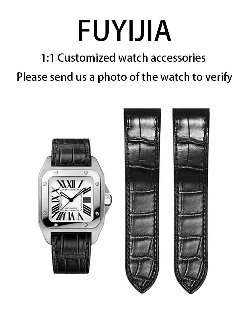

FUYIJIA Couple Custom SANTOS 100 Original Watchband Butterfly Buckle Cowhide Strap 23*21mm 20*18mm Dedicated Flat Interface Belt