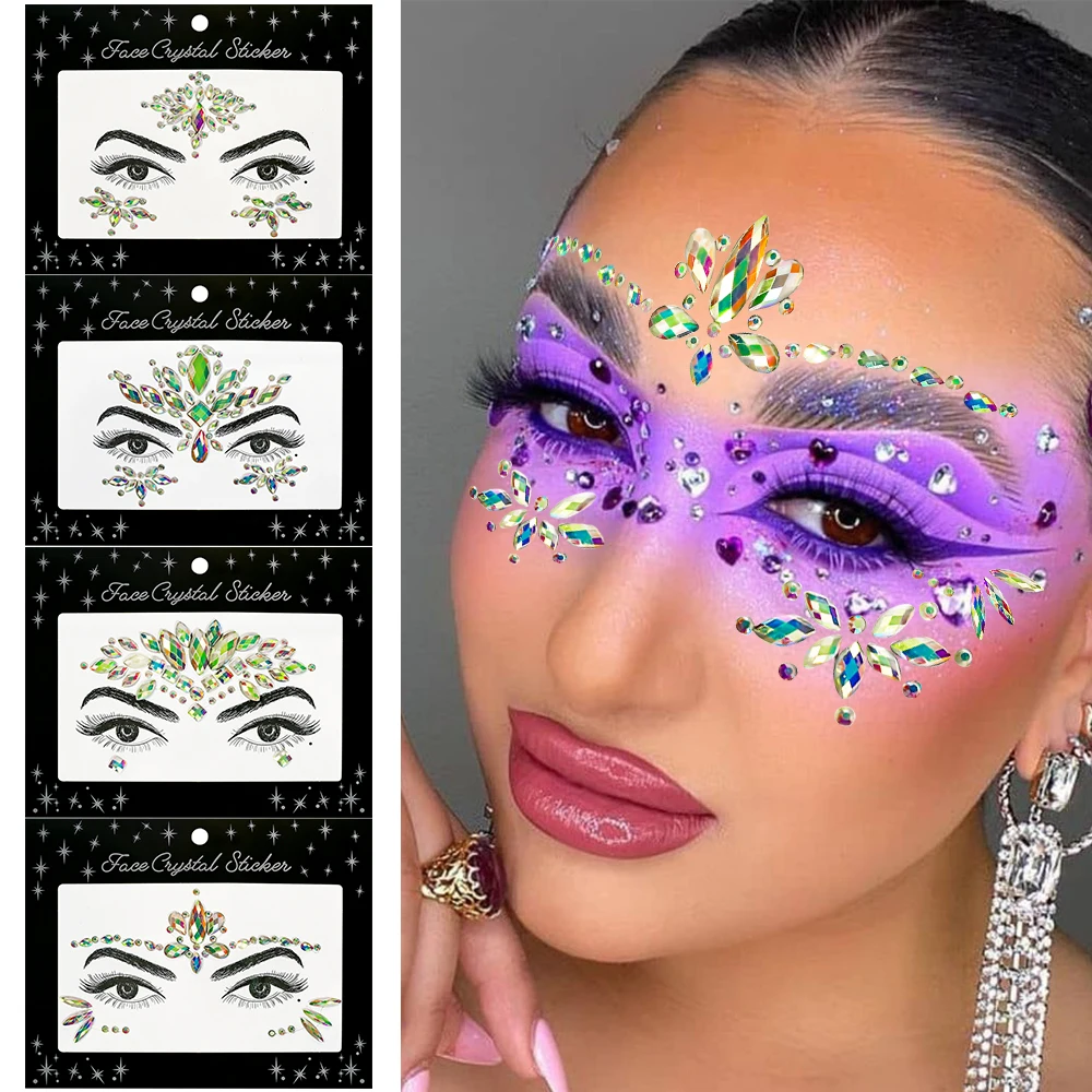 

5D Aurora Diamond Face Gems Luminous Stickers Acrylic Crystal Glitter Face Stickers Jewels Rainbow Tears Rhinestones for Holiday