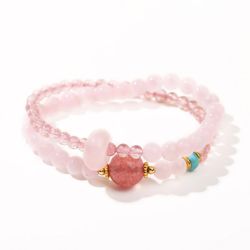 

Shinzue Jewelry 3ANatural Strawberry Pink Quartz Running Ring Transfer Bead Double Circle Bracelet Women Fashion Sim