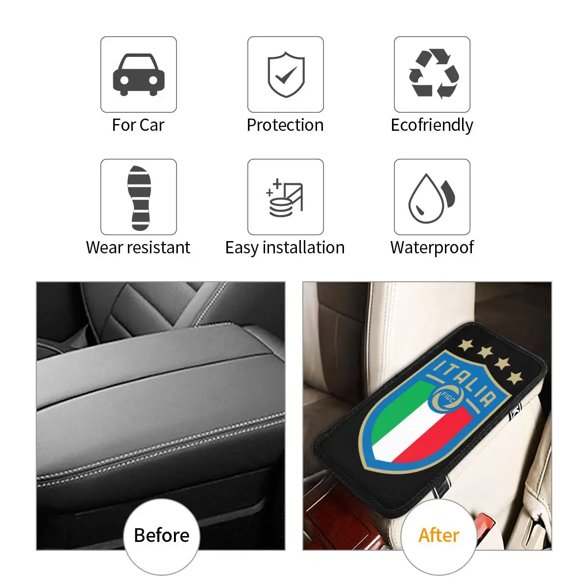 Custom Italia Figc Car Armrest Box Pad Anti-Slip Italian Football Gift Car Interior Accessories Cushion Pad Universal Style