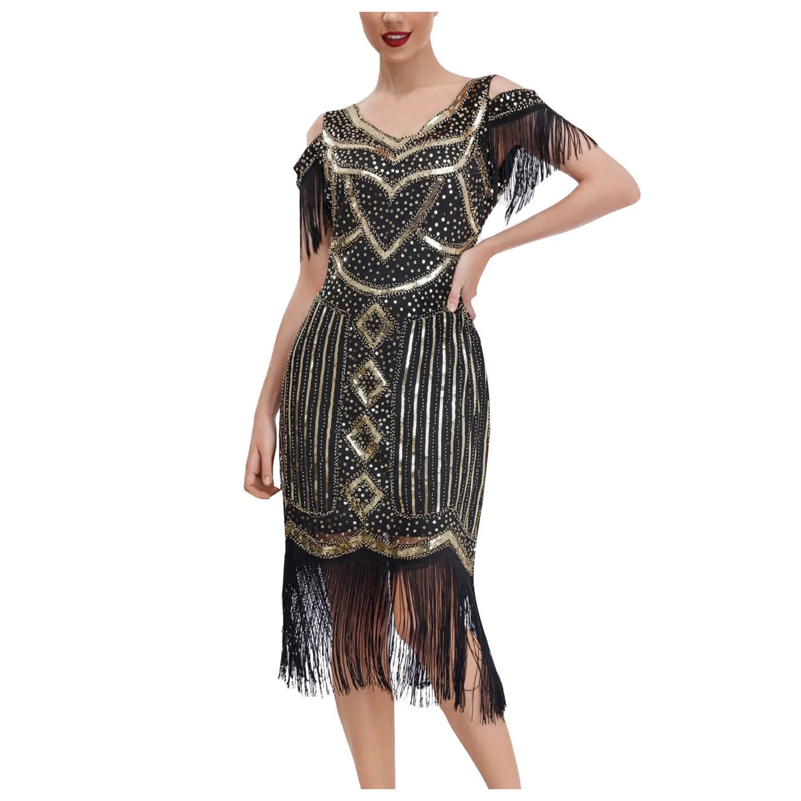 Vintage 20s 1920s Dress Outfits The Great Gatsby Womes Sequins Tassel Fringe Evening Dress Cocktail Dresses For Women Vestidos