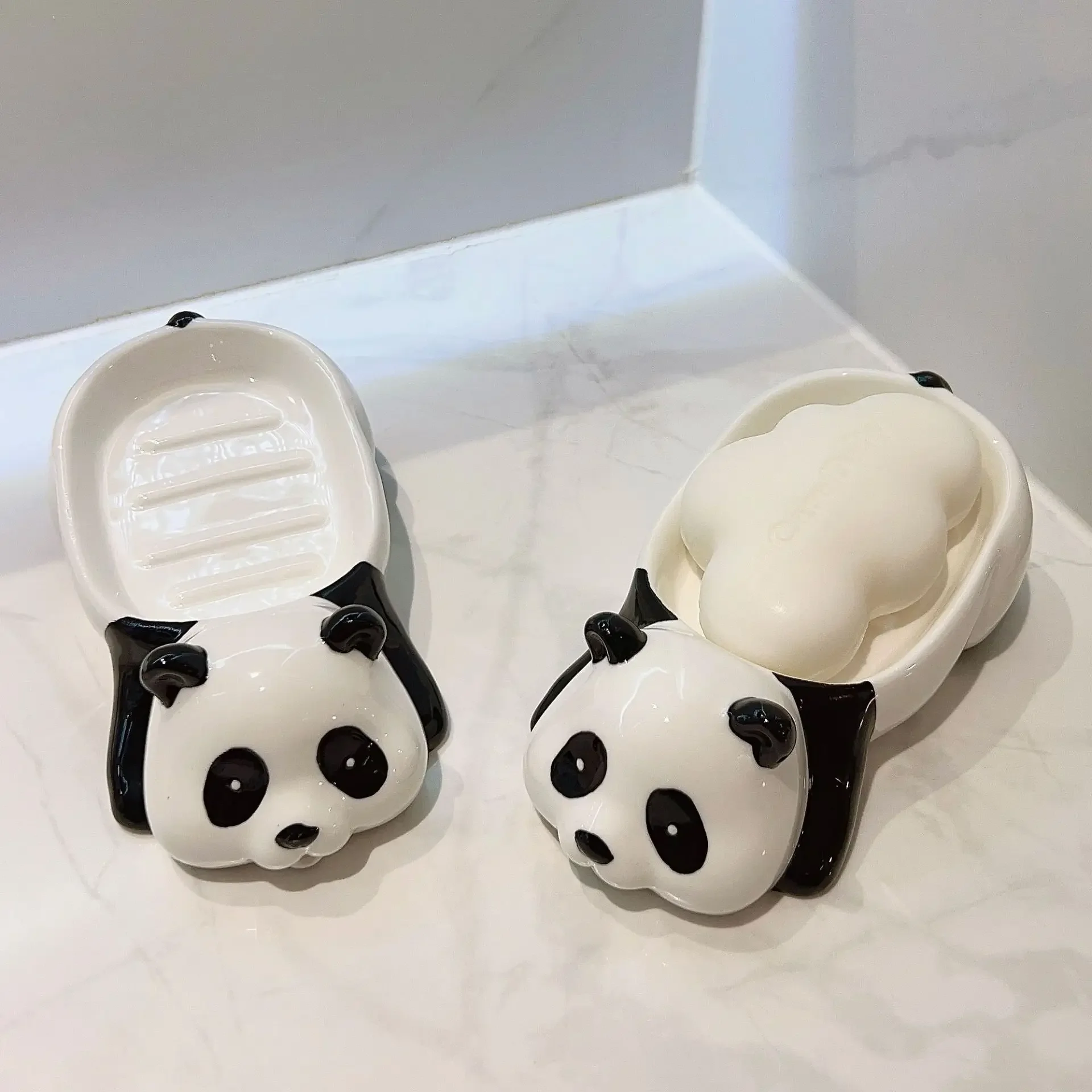 الإبداعية الكرتون لطيف الصابون تخزين الرف اكسسوارات الحمام السيراميك الباندا صندوق الصابون المنزل المرحاض الحمام استنزاف #1