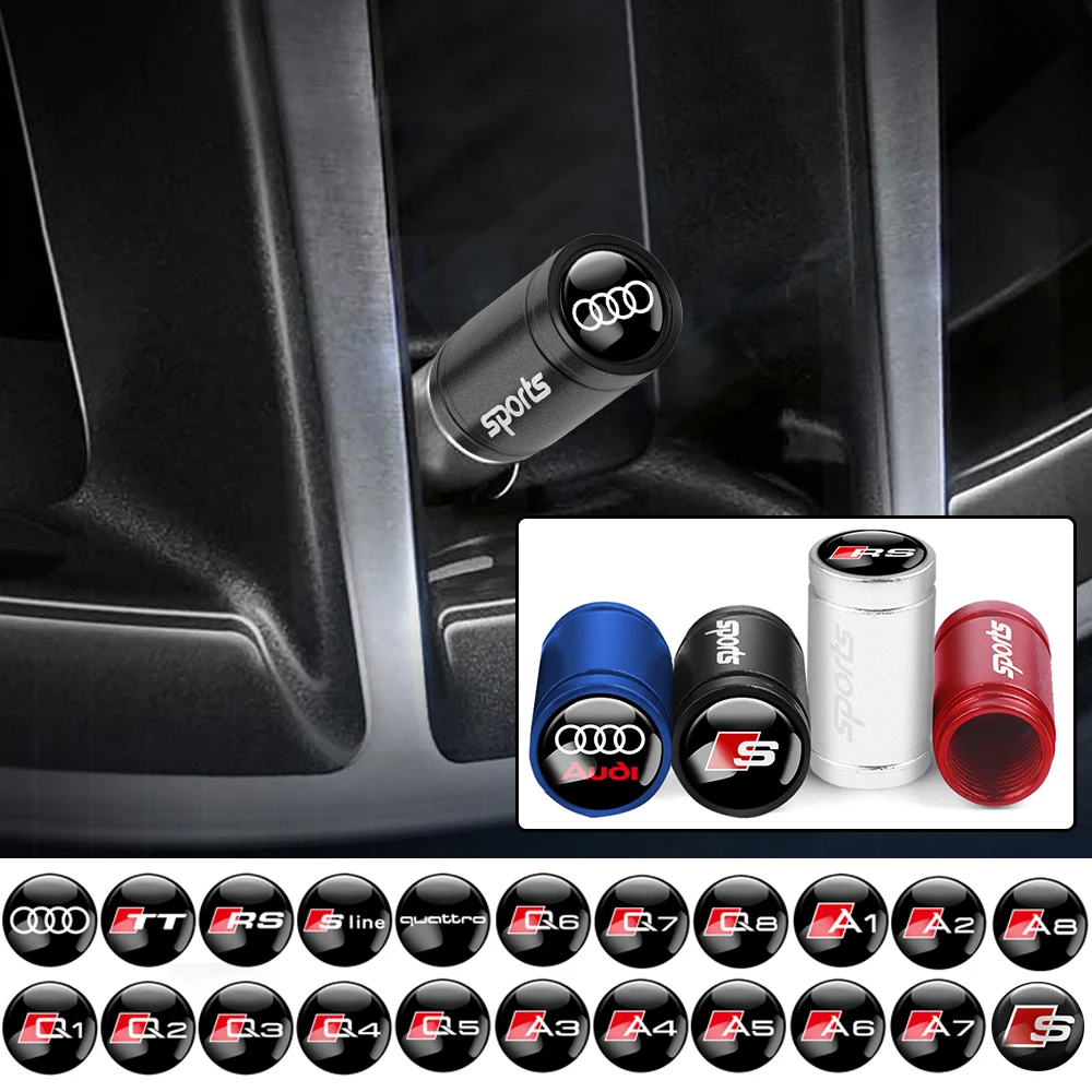 

4Pcs Car Tire Valve Cover Metal Auto Wheel Tyre Valve Stem Cap Auto DecorationFor Audi Sline TT A6 C6 C5 C7 A5 A2 A1 Q3 Q5 Q7 RS
