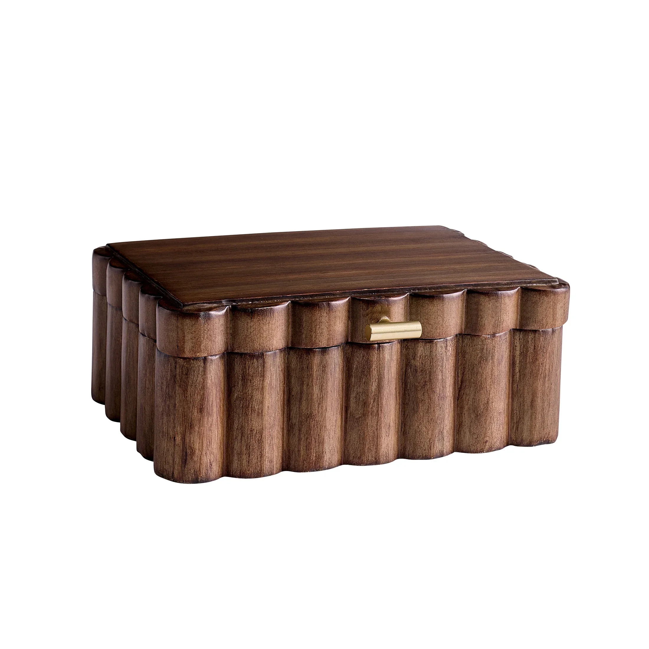 Caja de joyería de madera festoneada con tapa para guardar adornos decorativos y organizador de madera natural