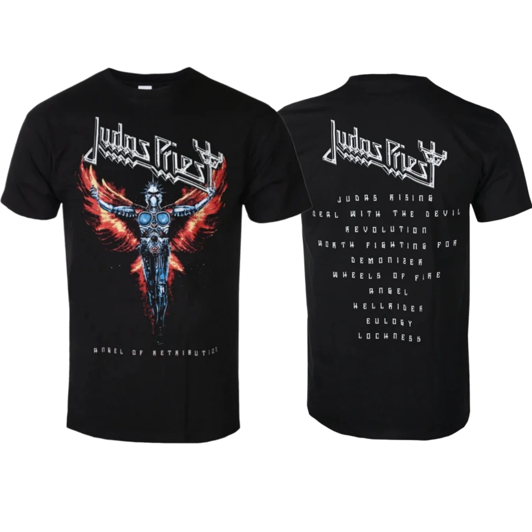 Judas Priest - Angel of Retribution Headshot Pattern Printed T-shirt Classic Heavy Metal Band T-shirt for Daily and Concert Wear