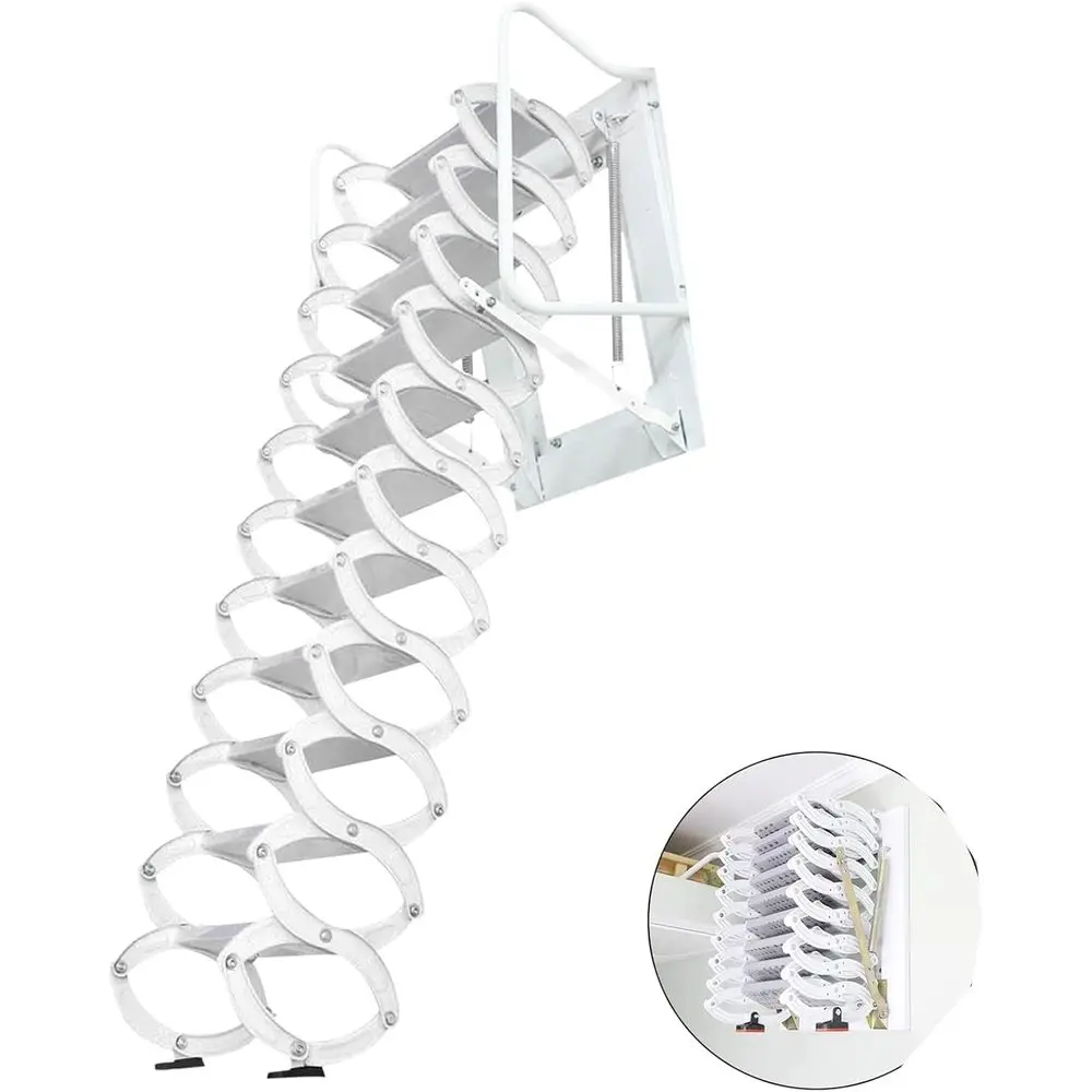 

Telescoping Pull-Down Attic Ladder, 11.5T, 12 Steps, 1000lb Capacity, Aluminum-Magnesium Alloy, White, 23.6x27.6