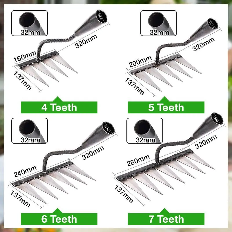 Imagem -05 - Carbon Steel Garden Hand Rake Farm Tool Weeding Scarifier Agricultural Nail Harrow Metal Garden Weedingtool Dentes Dentes Dentes Dentes