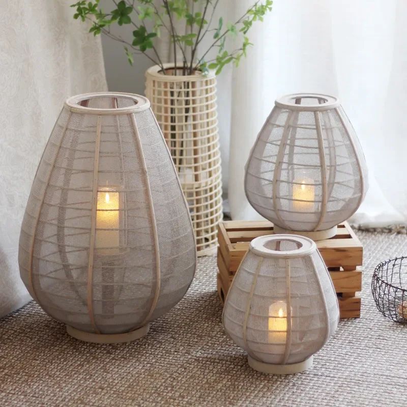 Modern Japanese Bamboo Woven Floor Lamp Tall Candlestick Light for Living Room Balcony Hotel Decor Simple Zen Style Standing