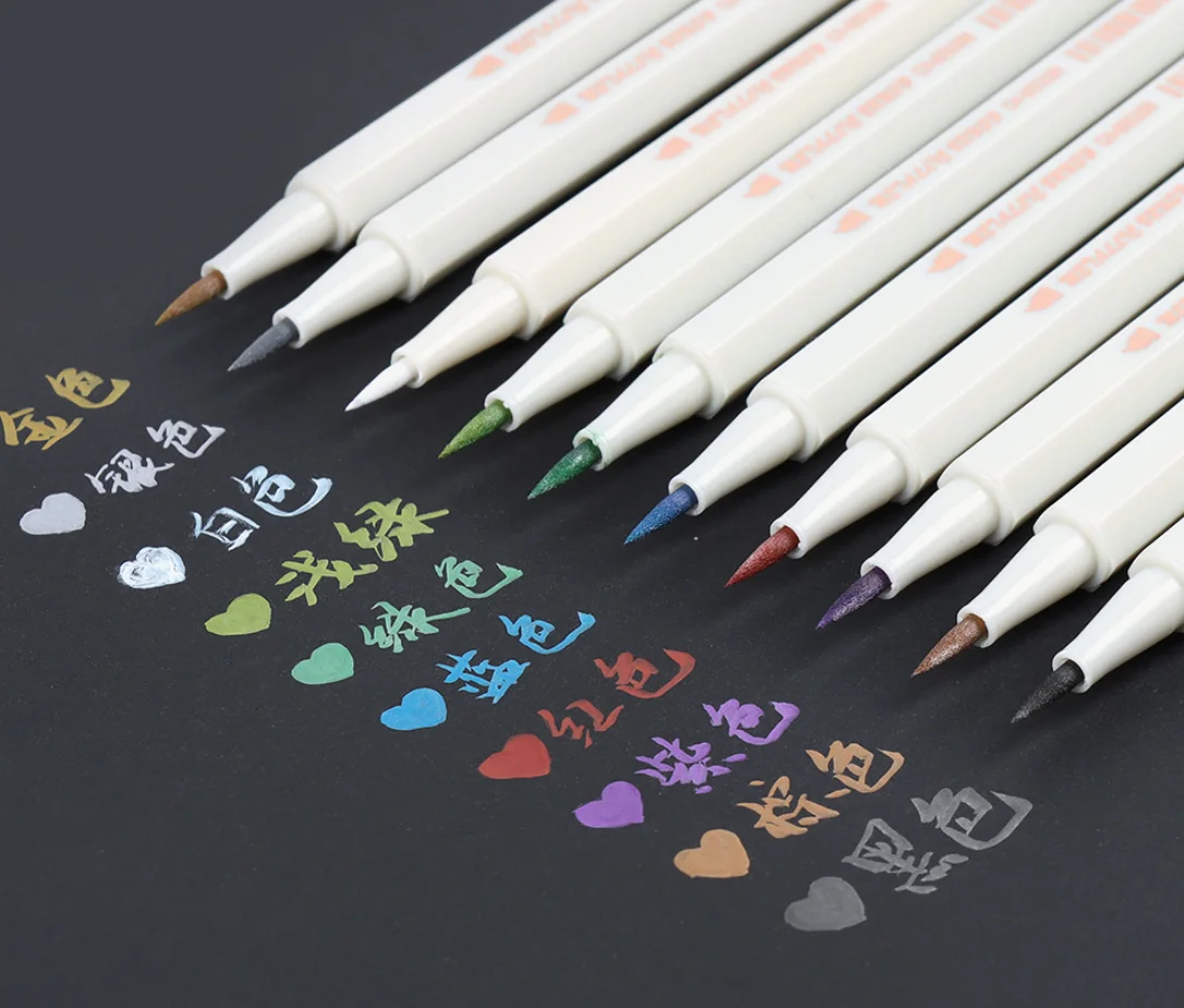 10pcs/set colored Fineliner Metallic Marker Pen Liner Felt-tip Pens Brush List Diary For Drawing School Stationery Art Supplies