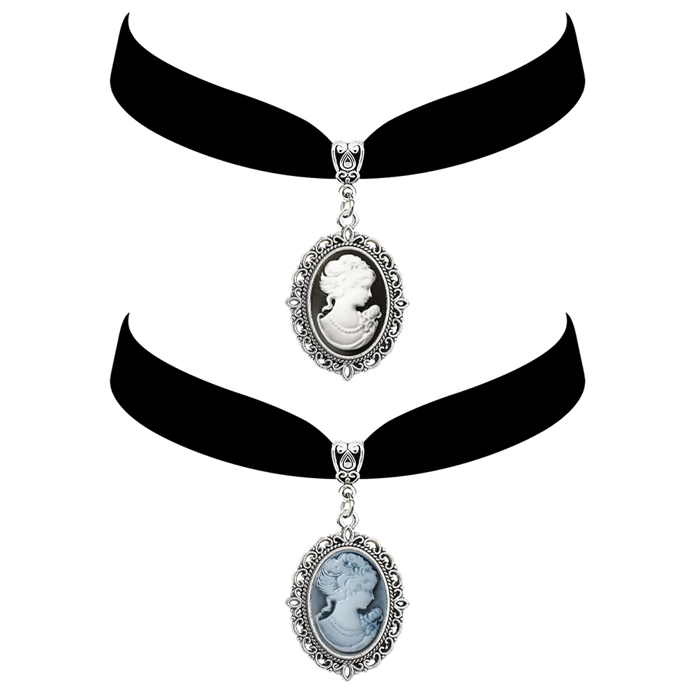 Gothic Victorian Cameo Choker Black Velvet Princess Pendant Necklace Vintage Lady Queen Collar Christmas Jewelry for Women