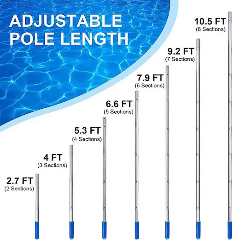 Swimming Pool Skimmer Net Pole Replacement Rustproof Corrosion Resistant Adjustable Aluminum Swimming Pool Pole Accessories