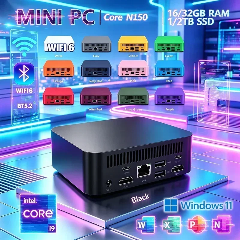 Mini PC Intel Core N150 Compact Mini Laptop Windows 11 16GB RAM 1TB SSD HD WiFi6 BT5.2 Multifunctional Daily Notebook Gaming PC