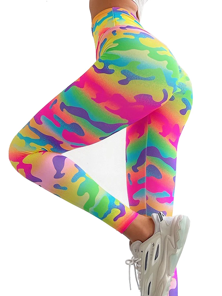 Conjuntos de mallas deportivas para mujer, pantalones de Yoga con estampado de leopardo y camuflaje colorido, mallas de entrenamiento suaves de cintura alta, pantalones para correr