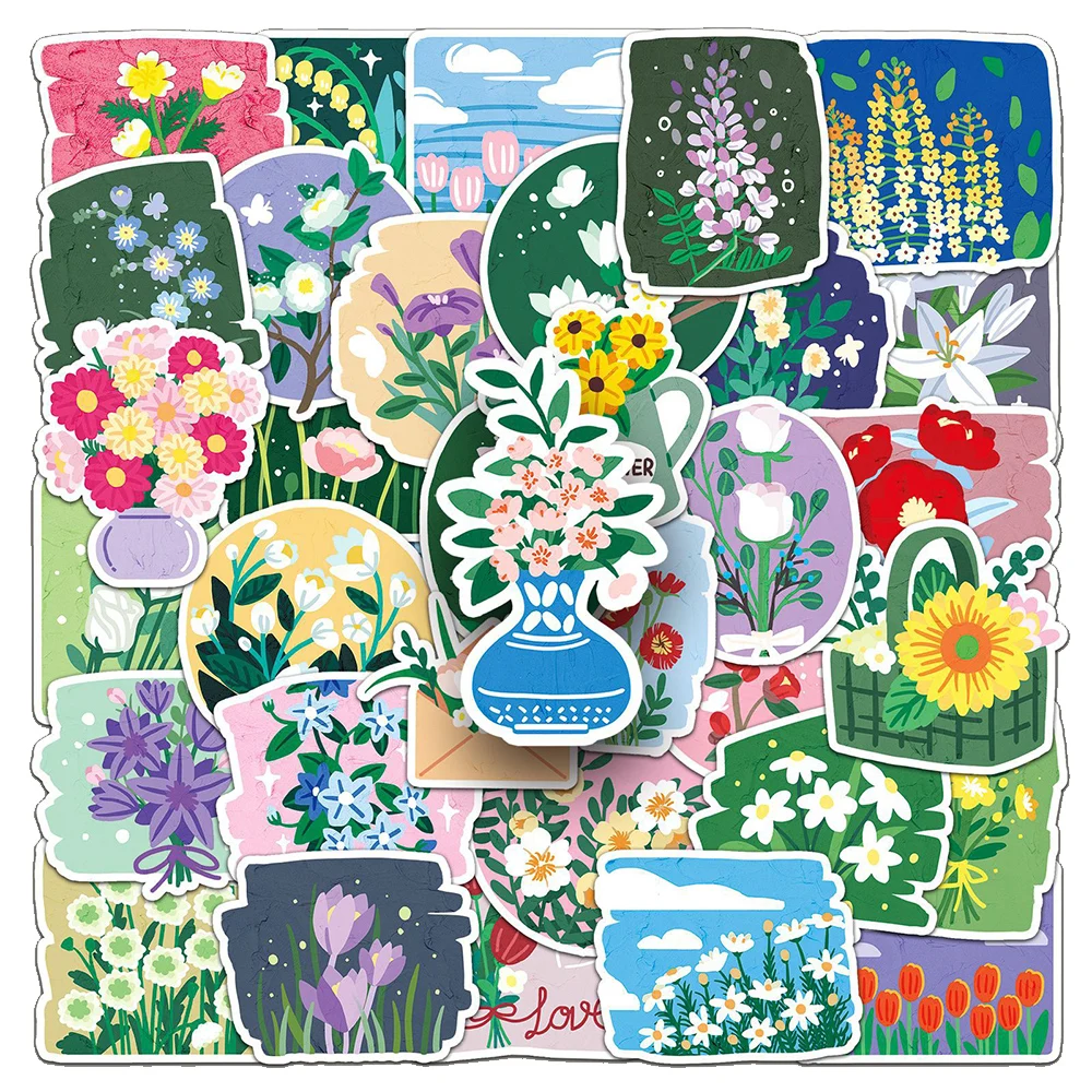 

10/30/50pcs Ins Style Cute Cartoon Oil Painting Flowers Stickers Aesthetic DIY Scrapbook Suitcase Phone Creative Graffiti Decals