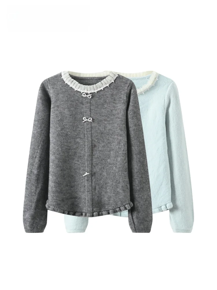 

Ladies Large Size Long Sve Lazy Knitted Sweater Spring Faion Design Knot Woolen Top High Waist Stand Fit Kn...