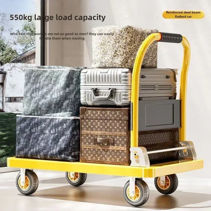 

Прочная складная тележка, маленькая грузовая тележка, складская тележка-прицеп, портативная четырехколесная бесшумная тележка для покупок, платформенная тележка для перевозки грузов