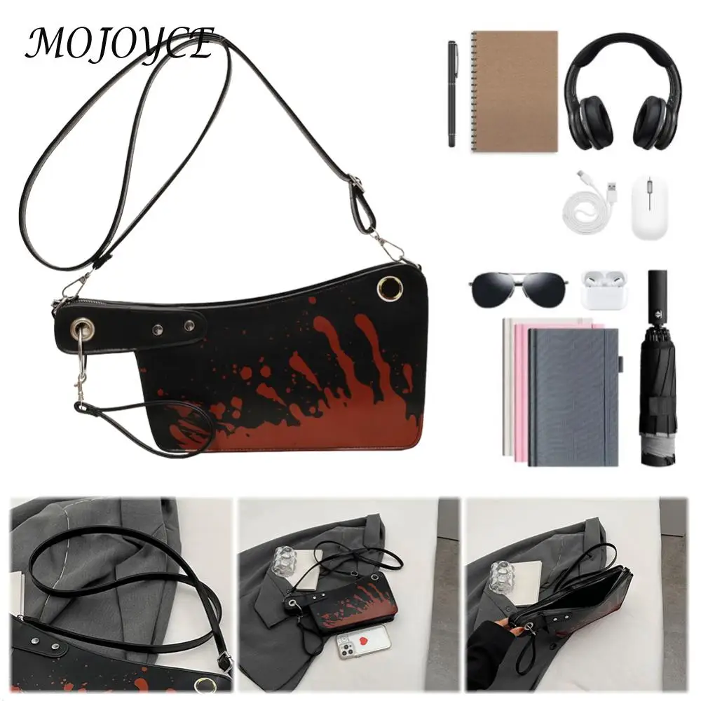 Women's Gothic Horror Crossbody Bag Adjustable Strap PU Leather Knife Shaped Clutch for Halloween Parties