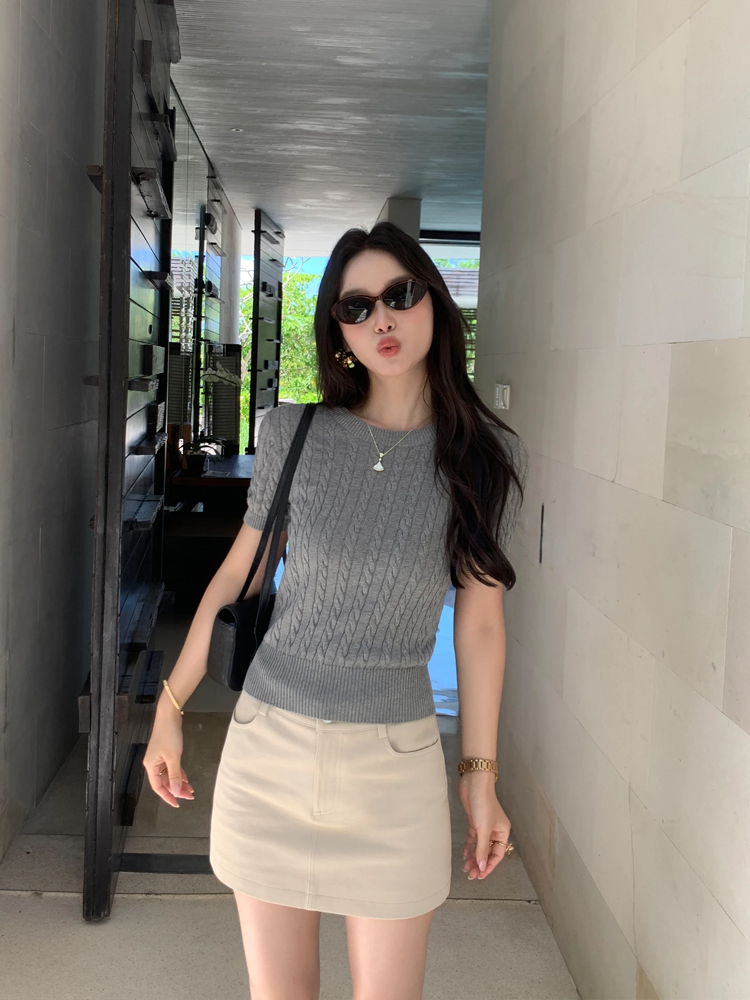 

Pusumede Simple A-Line Skirt Women's Casual Anti-Light Versatile Short Skirt Standard Fit mid Waist Other Material