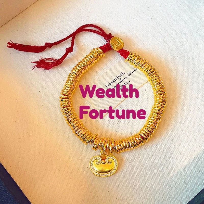 Gold Ingot Pendant Bracelet Women's Man's Woven Money Hand String Accumulate Wealth Meditation Jewelry Good Luck Amulet Cord