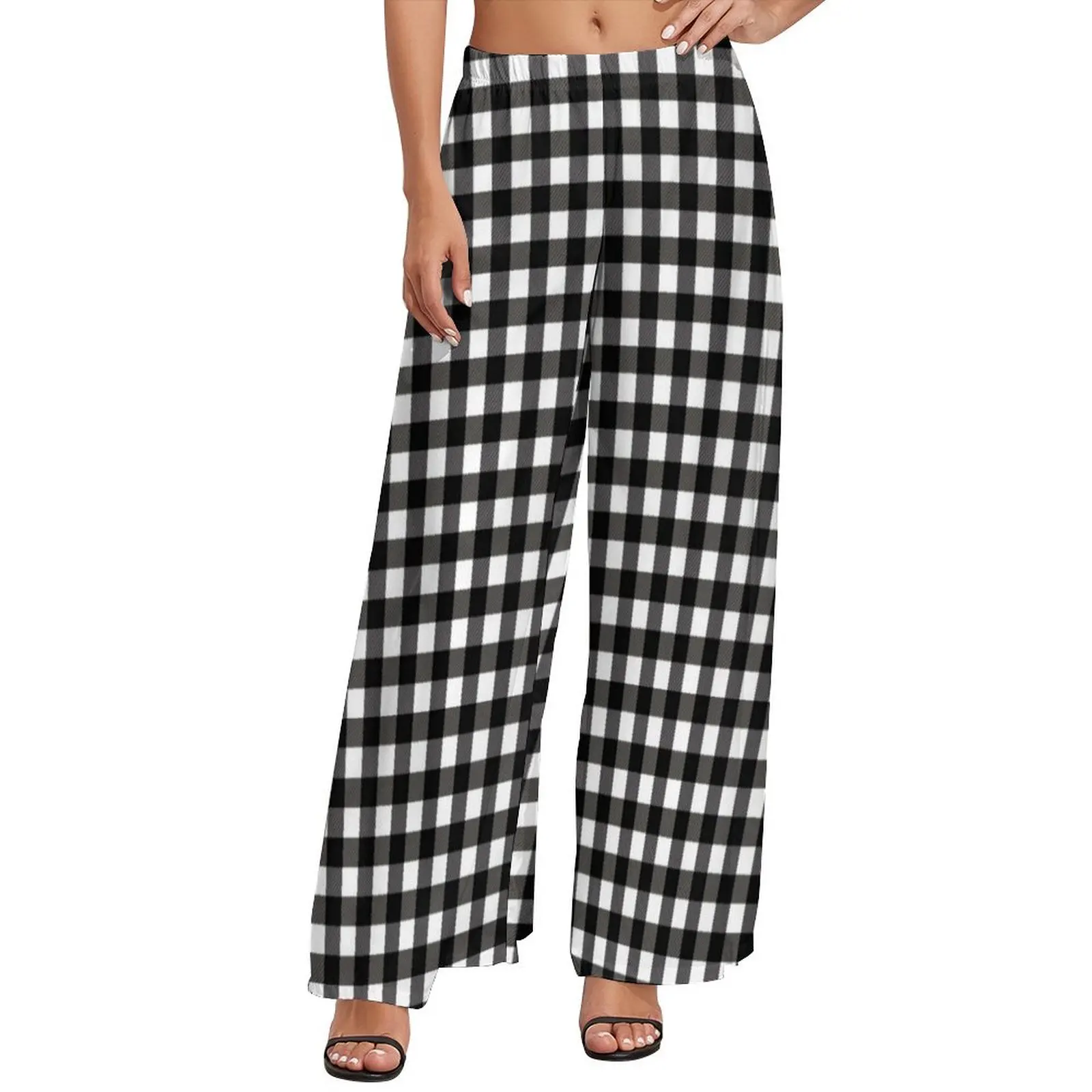 

Black White Plaid Pants Checkerboard Print Trendy Wide Leg Pants Women Oversized Street Fashion Design Straight Trousers