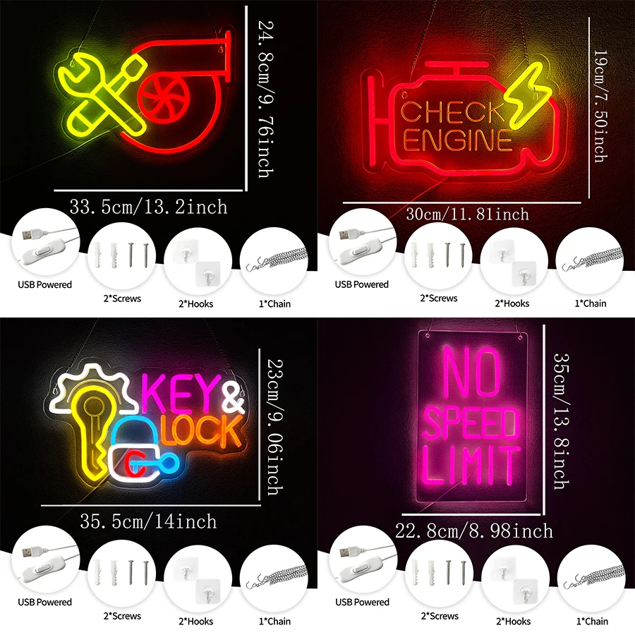Check Engine Led Neon Sign, 3D Carving Repair Tool Icon, Father'S Day Gift, Suitable For Bedroom, Auto Repair Shop And Bar Decor