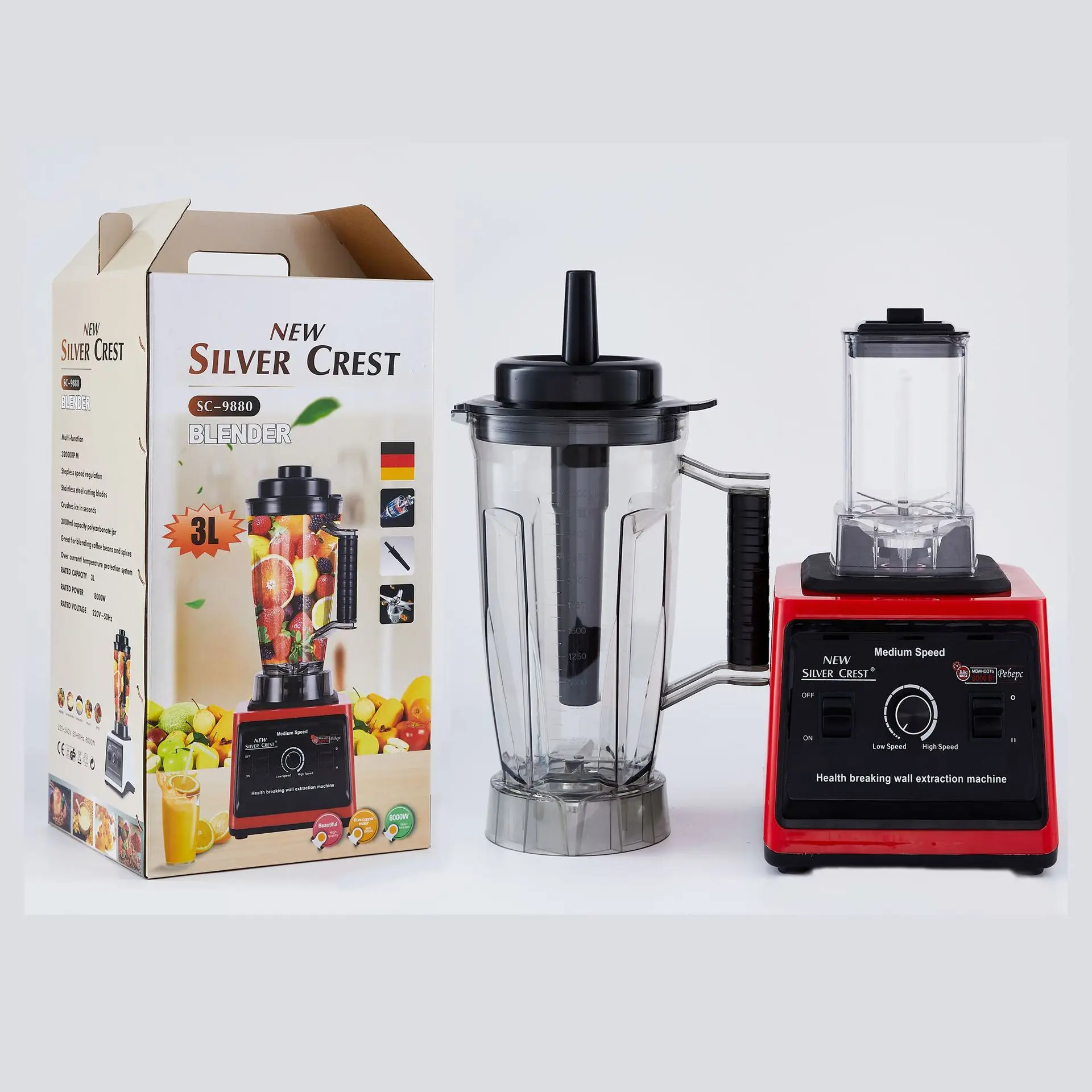 hot salt8000W Silver Crest 3L Multifunctional Blender with 8 Blades Household Mixer Juicer Ice Smoothies Maker