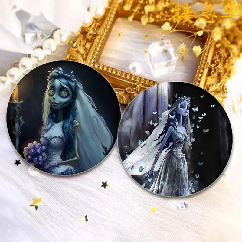 32/44/58mm HD Print Round Cartoon Pins Burton's Corpse Bride Anime Badge Handmade Brooches for Backpack Cothes Accessories Gifts