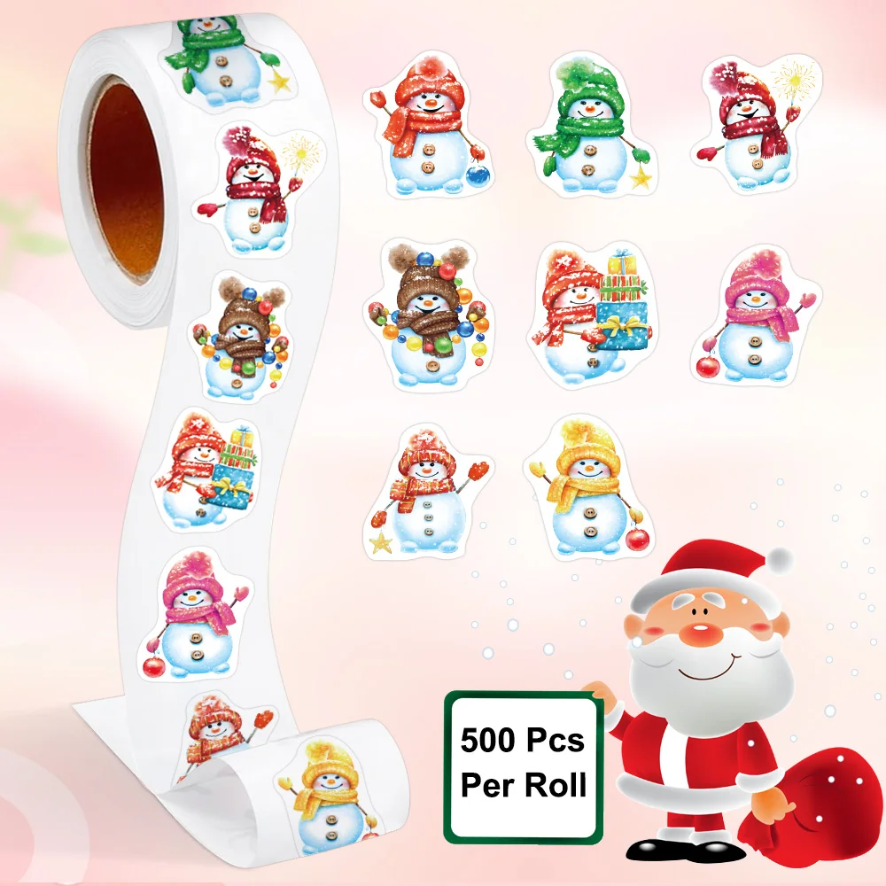 500pcs/roll Merry Christmas Stickers For DIY Gift Baking Package Envelope Stationery Christmas Theme Seal Labels Stickers 