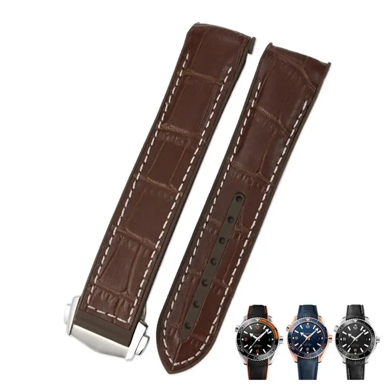 SCHIK 20mm Cowhide Watch Bands for Omega Seamaster 300 Speedmaster DE VILLE Watch Strap for Men Bracelet Point buckle