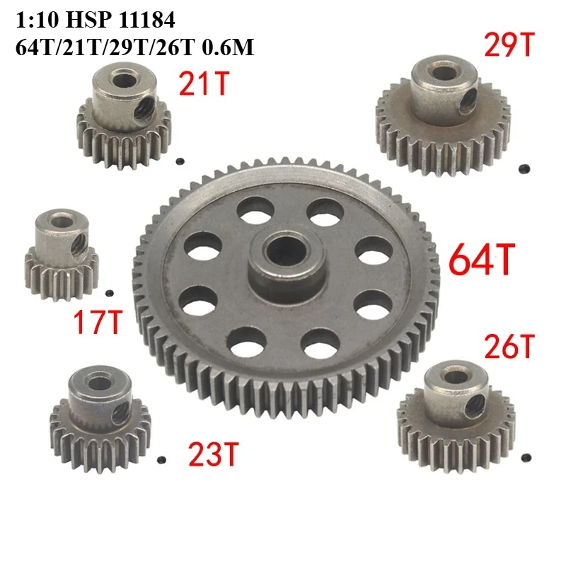 1/5pcs 11184 Steel Metal Spur Gear 64T 17T 21T 26T 29T Metal Motor Gear for Redcat EPX HSP 1/10 Monster Truck 94111 RC Parts