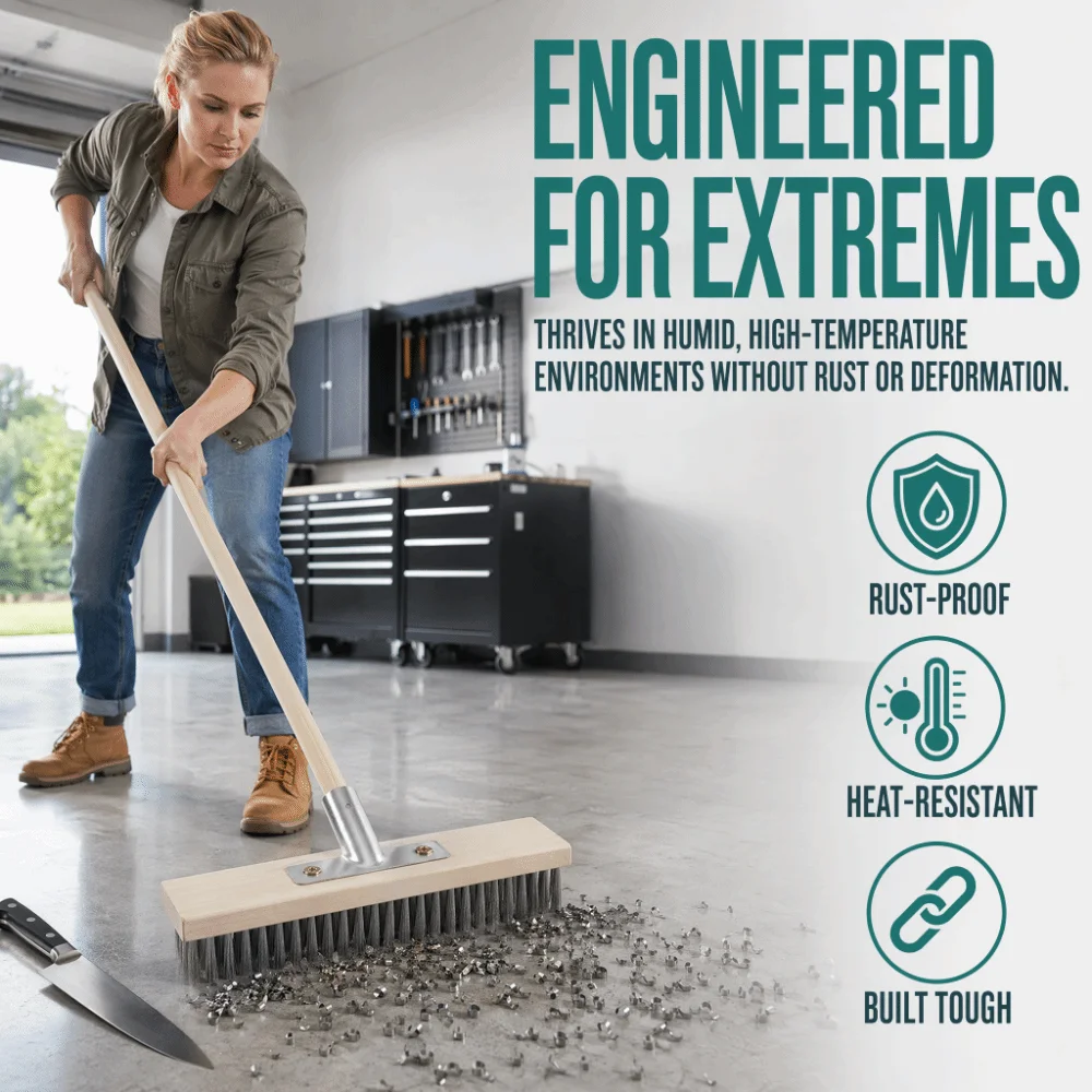 Stainless Steel Wire Broom Brush Rust-Proof Corrosion-Resistant Stainless Steel Brush Heavy Rough Scrubber Floor Scrubbing Brush