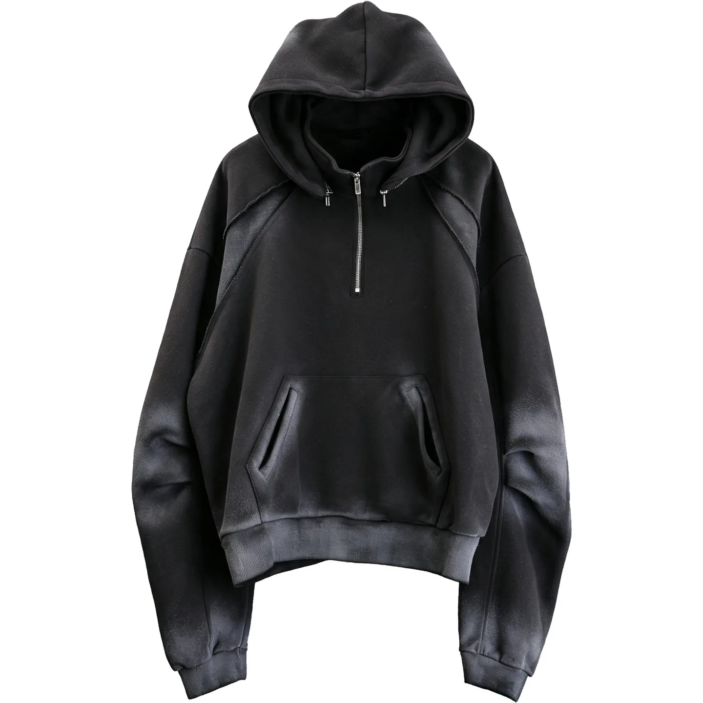 Niche Wasteland Style American High Street Retro Deconstructed Distressed Hooded Sweater Men's Loose Half Zipper Hoodie Coat