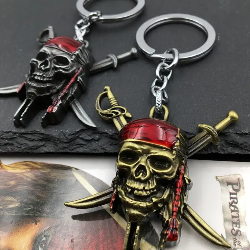 Pirates of the Caribbean Jack Sparrow animation peripheral retro punk style keychain hanging chain school bag decoration gift